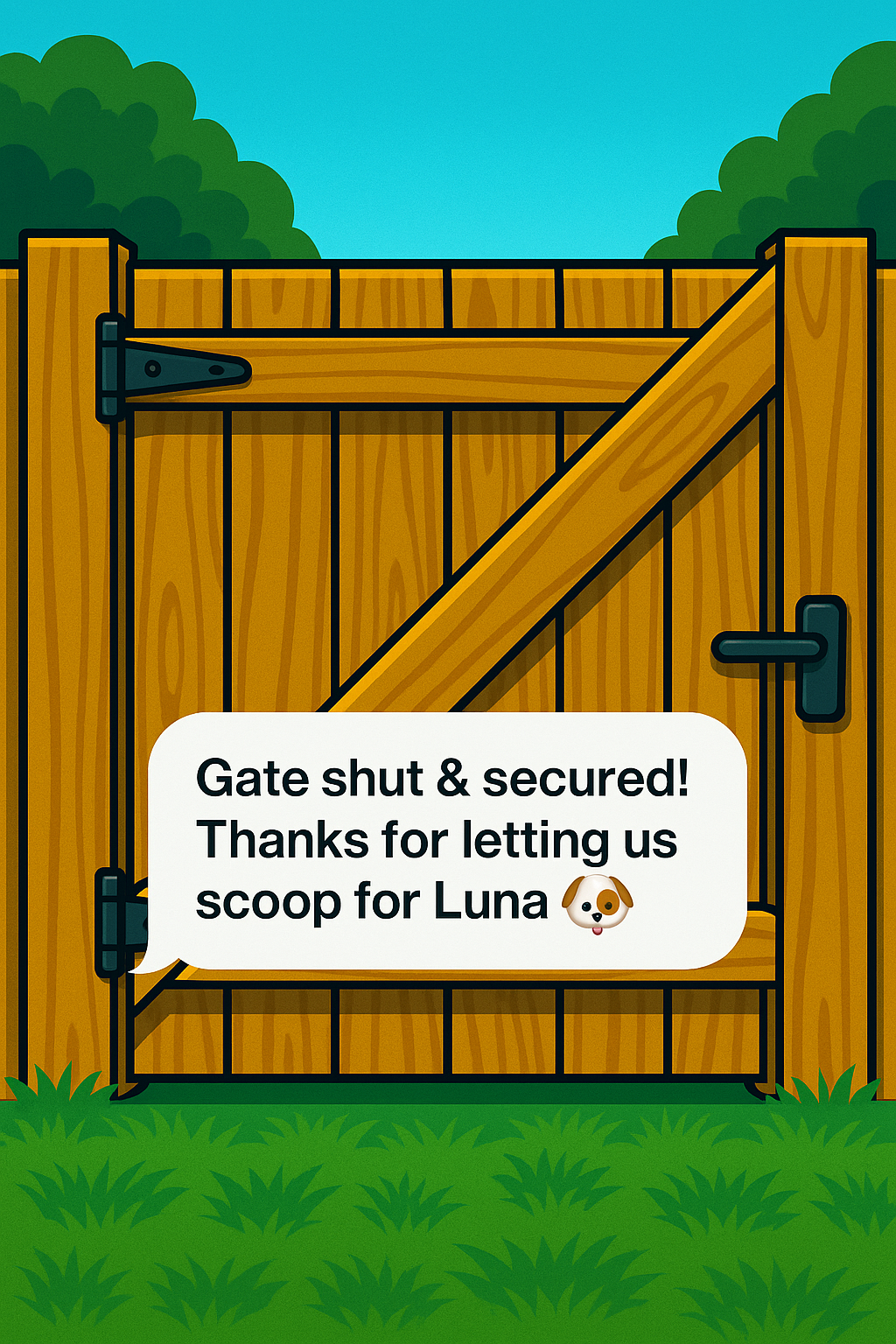 Closing backyard gate after service – Turd Nerds ensures pet safety and yard security